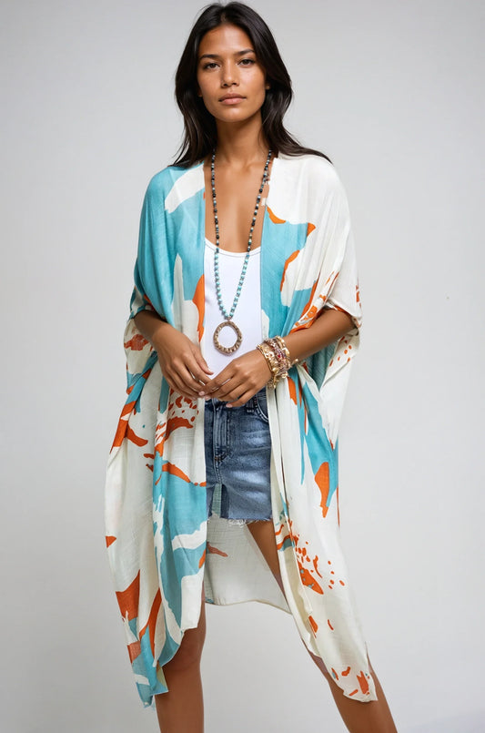 Ocean Bloom Kimono Wrap Aquamarine